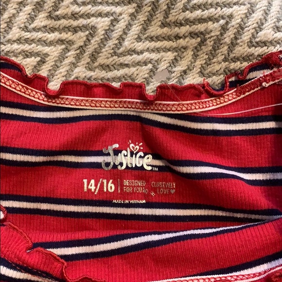 Justice/ red and blue off the shoulder shirt - Picture 2 of 2